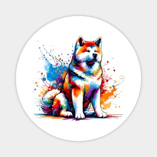 Colorful Japanese Akitainu in Abstract Splash Art Magnet